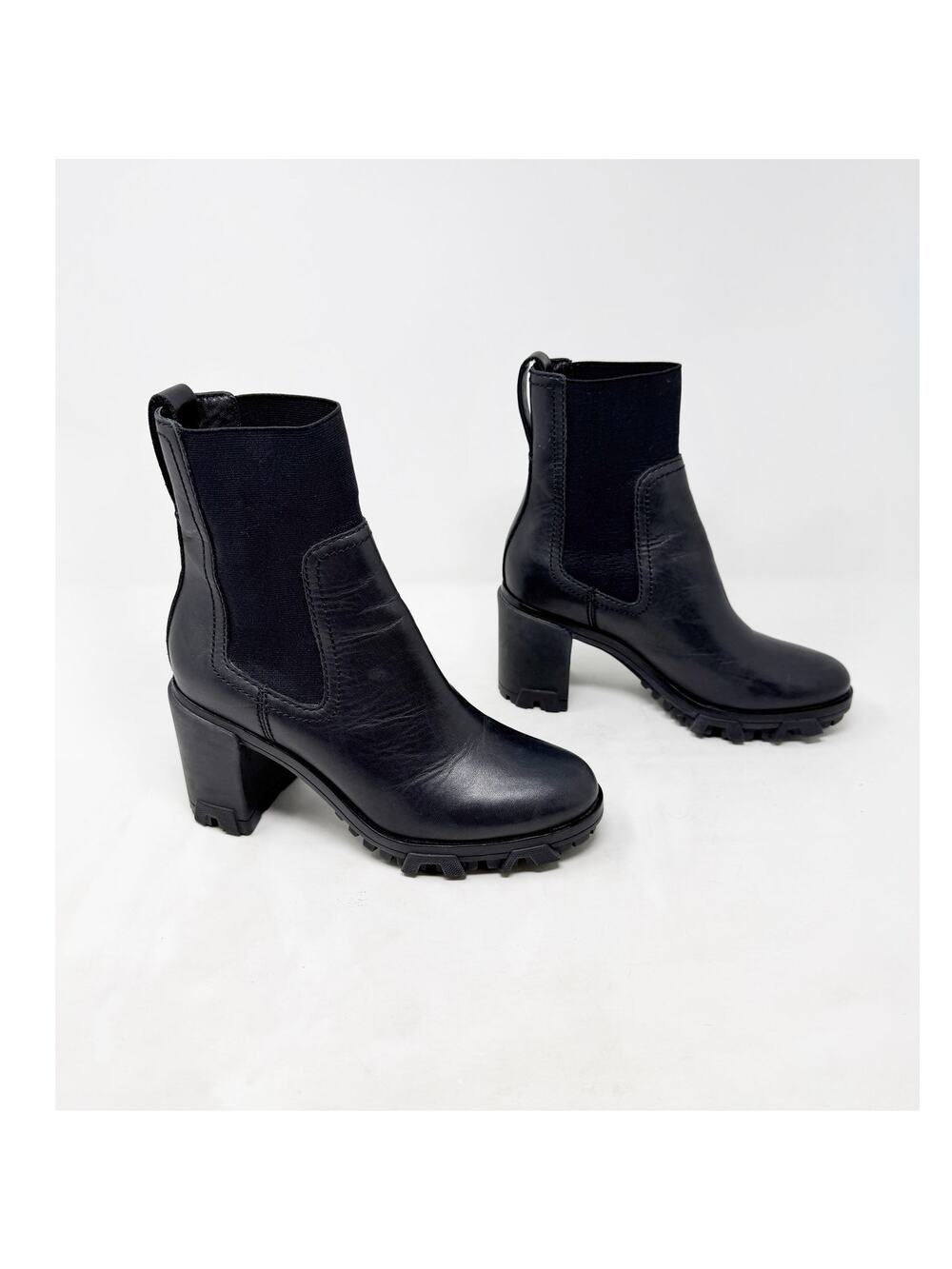 [Rag & Bone Black Leather Shiloh High Ankle Chelsea Boots Pull-On Sz 38.5 US 8.5